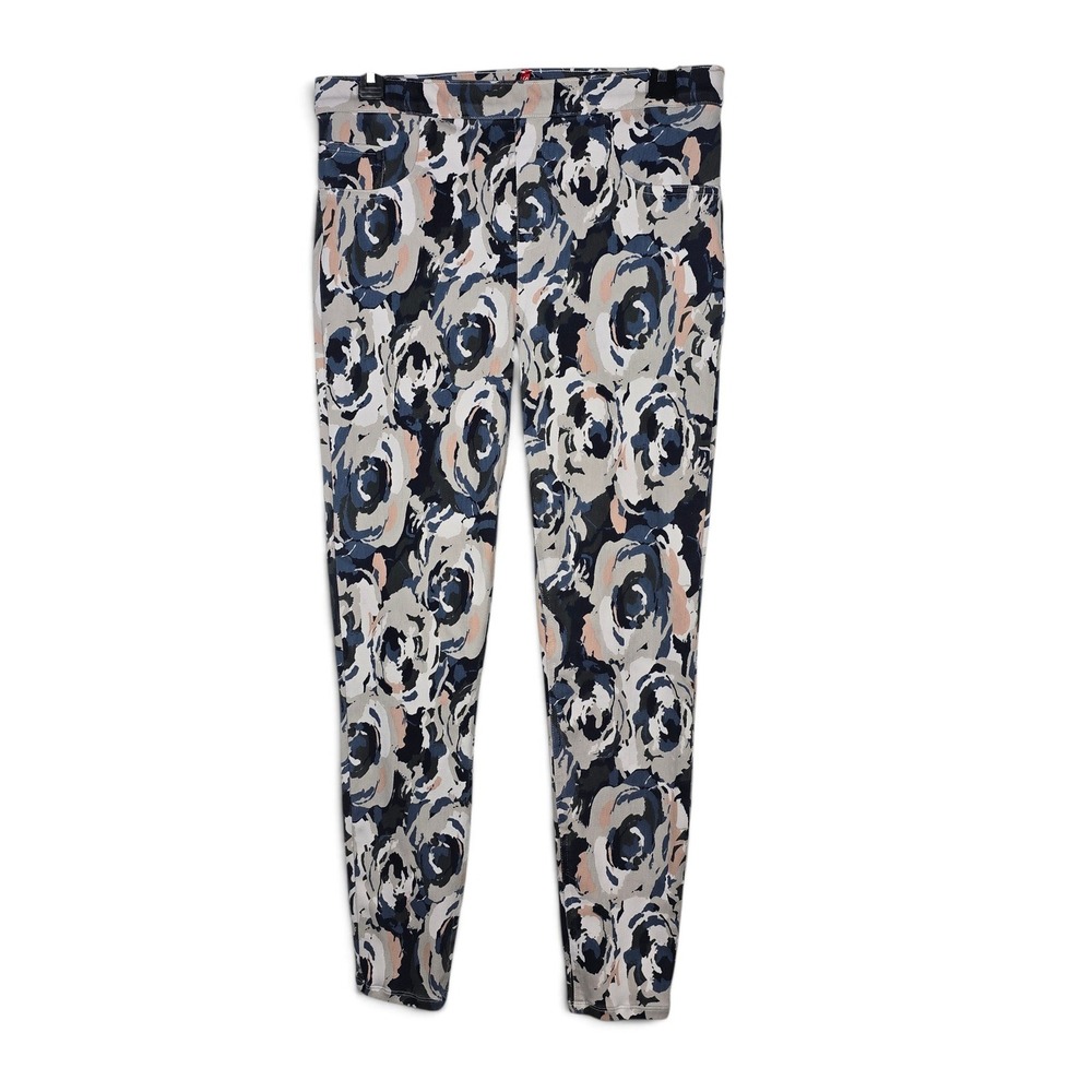 Spanx Leggings Womens L Jean-ish Ankle Floral Navy Grey Pink Stretch Twill EUC